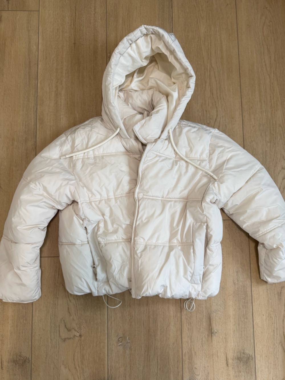 Zara Off-White Quilted Hooded Puffer Jacket